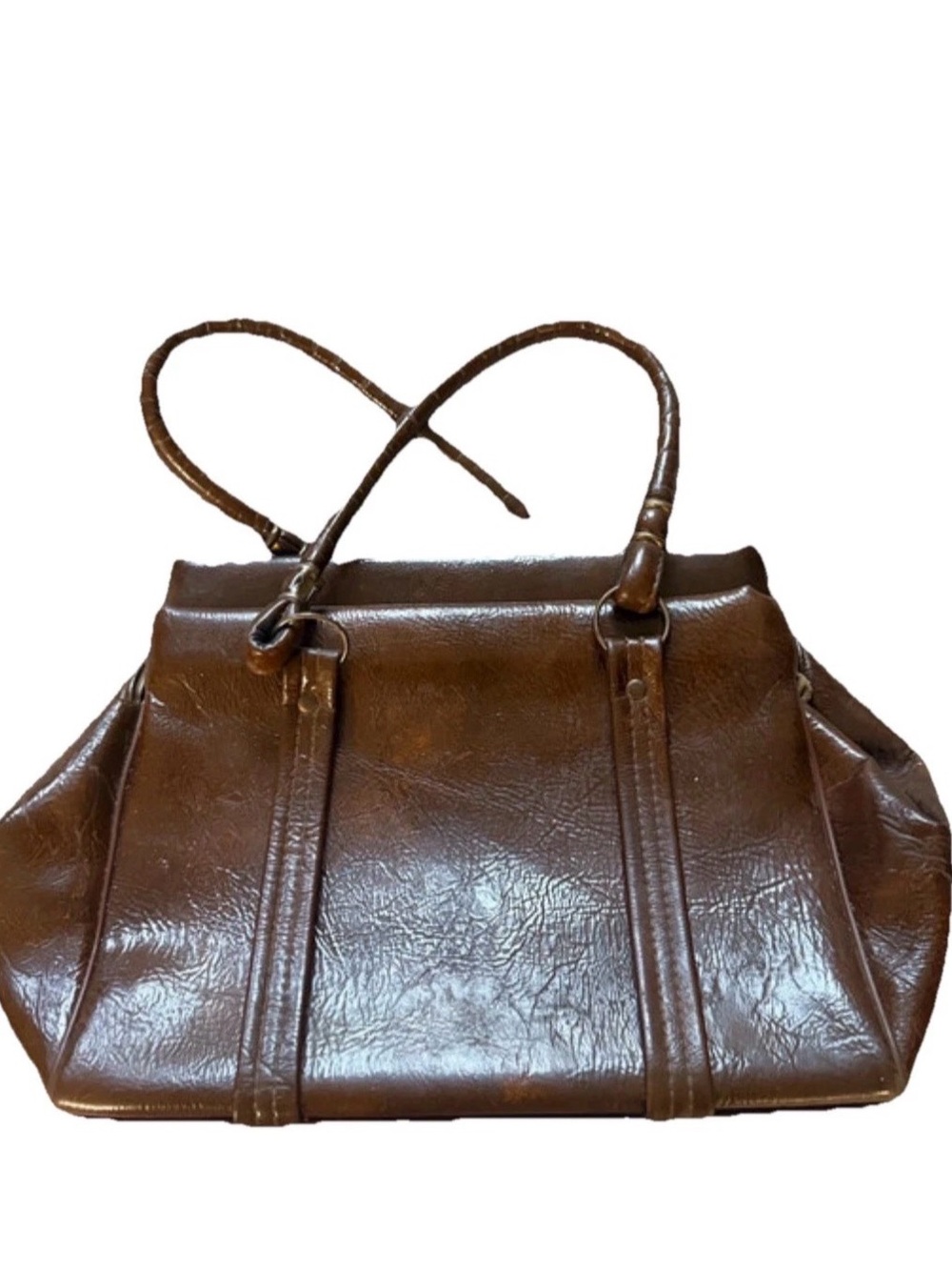 VTG Brown Leather Doctor Bag Satchel Purse Structured Handbag Academia Retro
